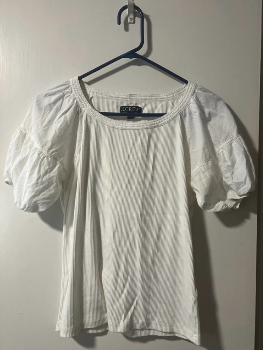 J. Crew White Puff-Sleeve Ribbed Tee - Picture 1 of 2